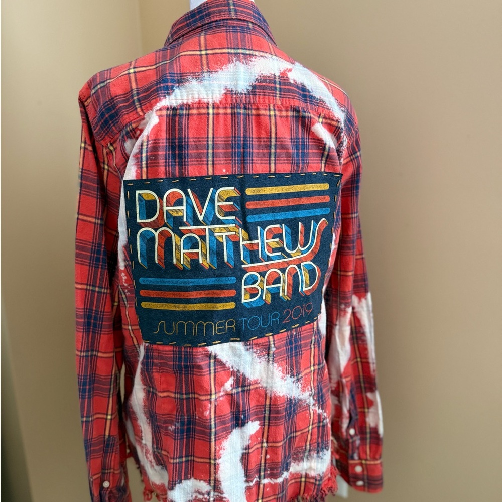 Red and Blue Casual Plaid Button Down Shirt with Custom Graphic